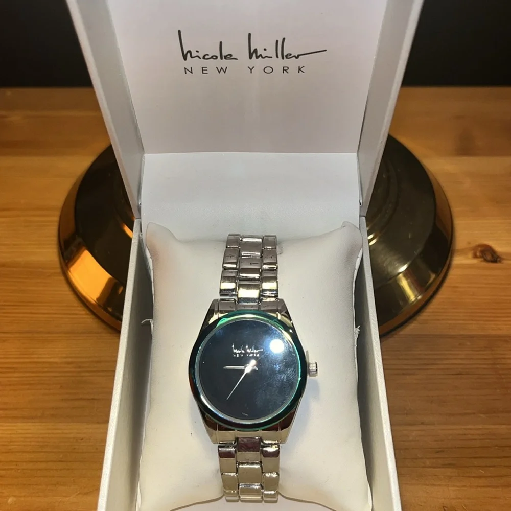 Nicole Miller New York Silver Watch | Minimalist Round Dial | Polished NWT